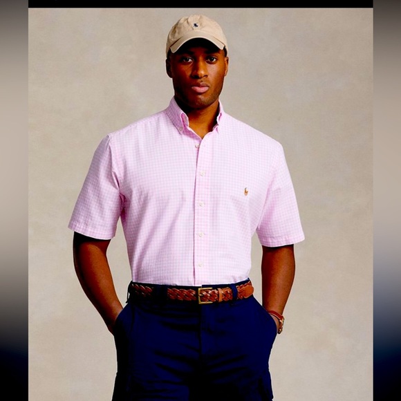 Men's Gingham Oxford Shirt pink & green size medium preppy button down - Picture 1 of 6